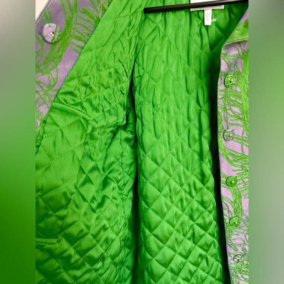Iris Apfel x H&M Jacquard-weave Coat Jacket Feather print Purple Green XS - Picture 11 of 14